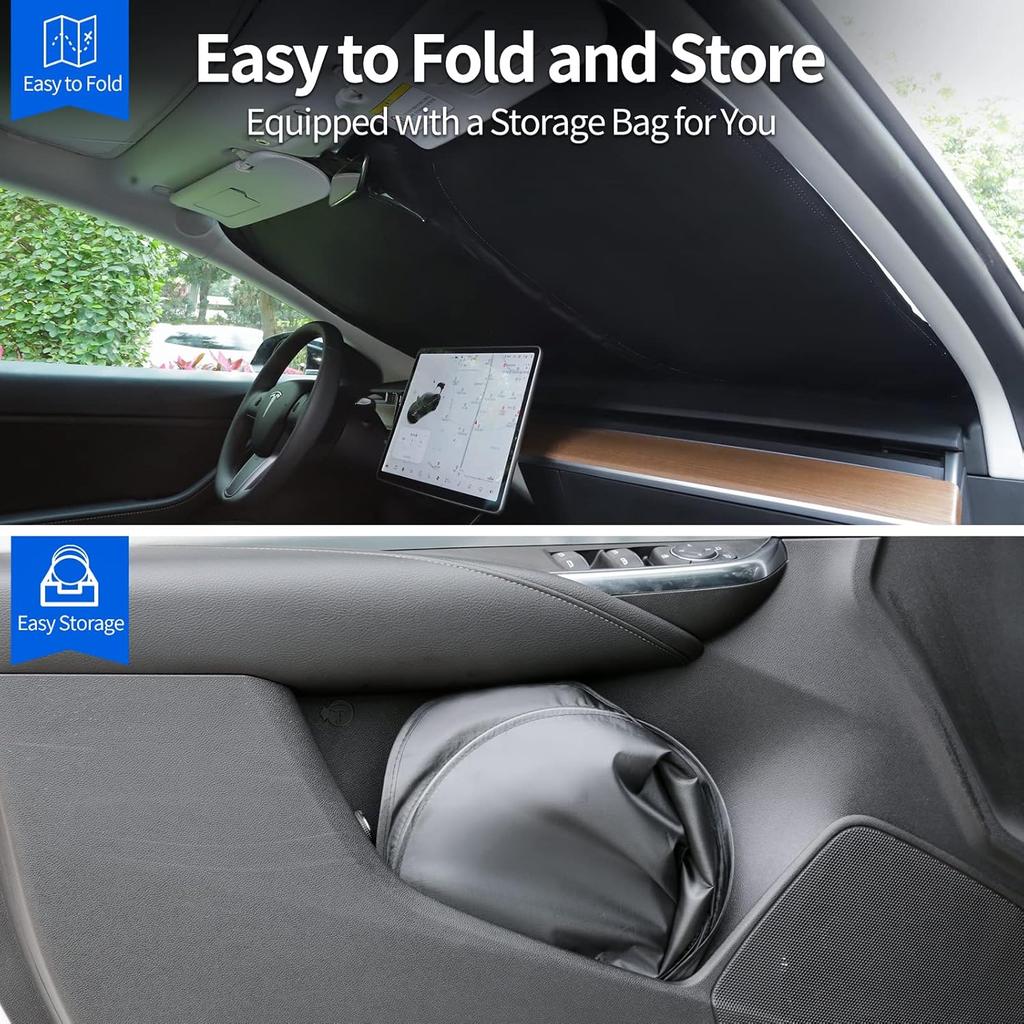 Upgraded Sunshade, Improved UV Protection Fabric, Foldable Front Sun Shade,  Accessories For Tesla Model 3/Y/Y Juniper 2016 To 2026