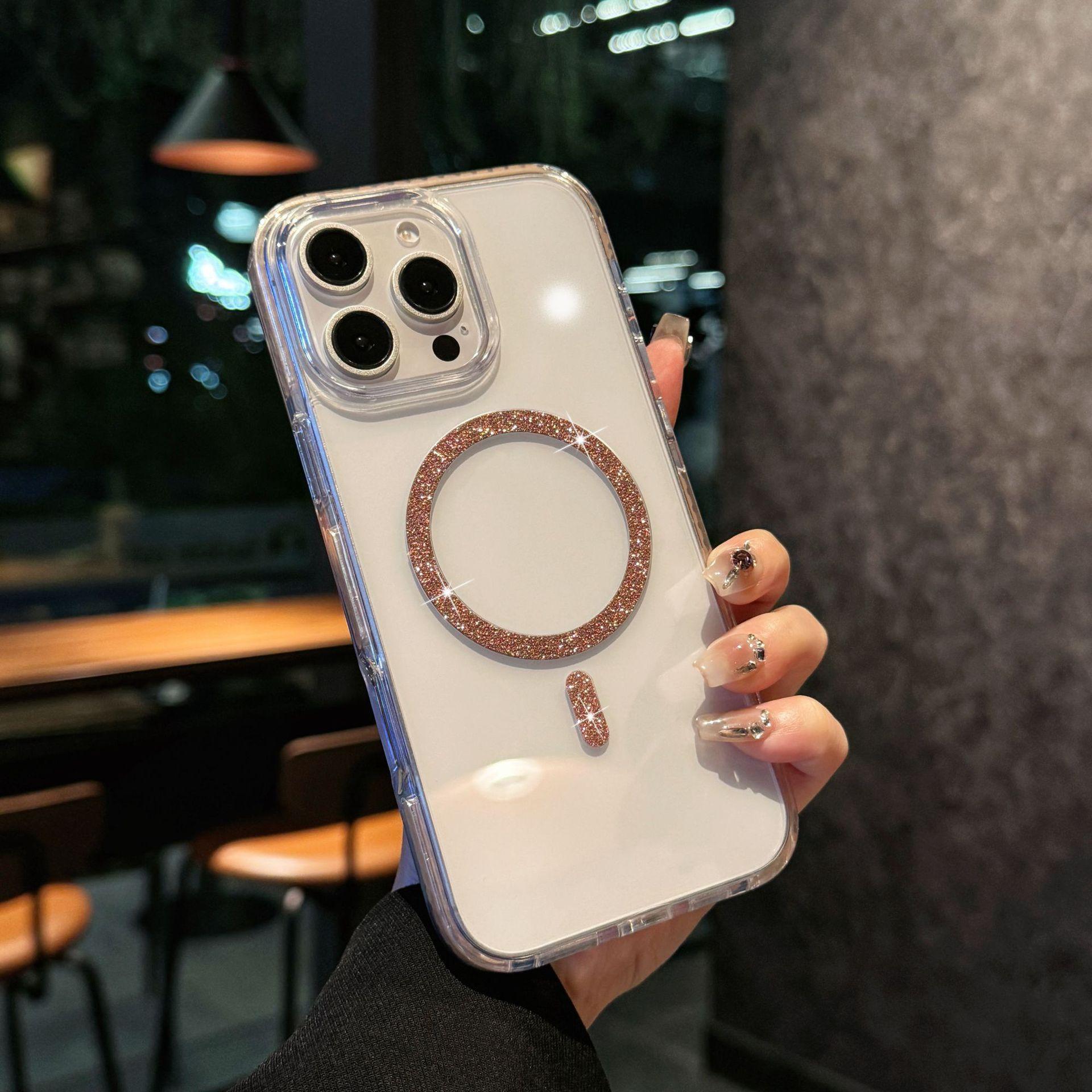 

For IPhone17 Glitter Magnetic Phone Case with Colorful Anti-slip Edges for Apple 16promax Anti-fall 15 Hard Case For iPhone15Promax