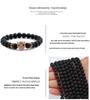 Volcanic Stone Beads Bracelet with Leopard Head and Diamond Circle - Trendy Elastic Hand Ornament