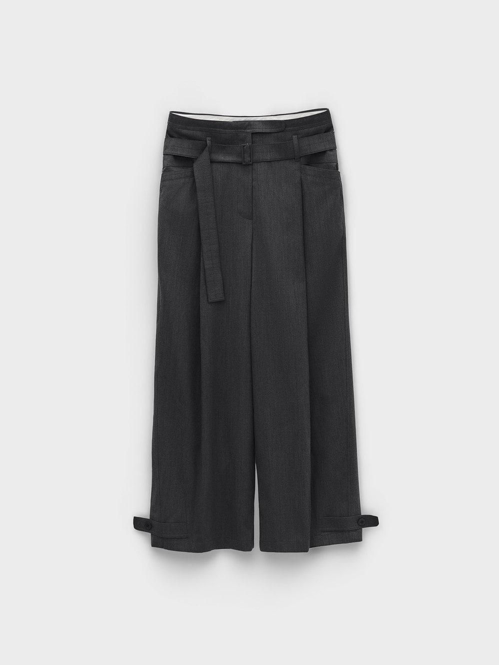 

Korean Spring/Summer Women s Pleated Double Waistband Adjustable Belt Long Pants Medium