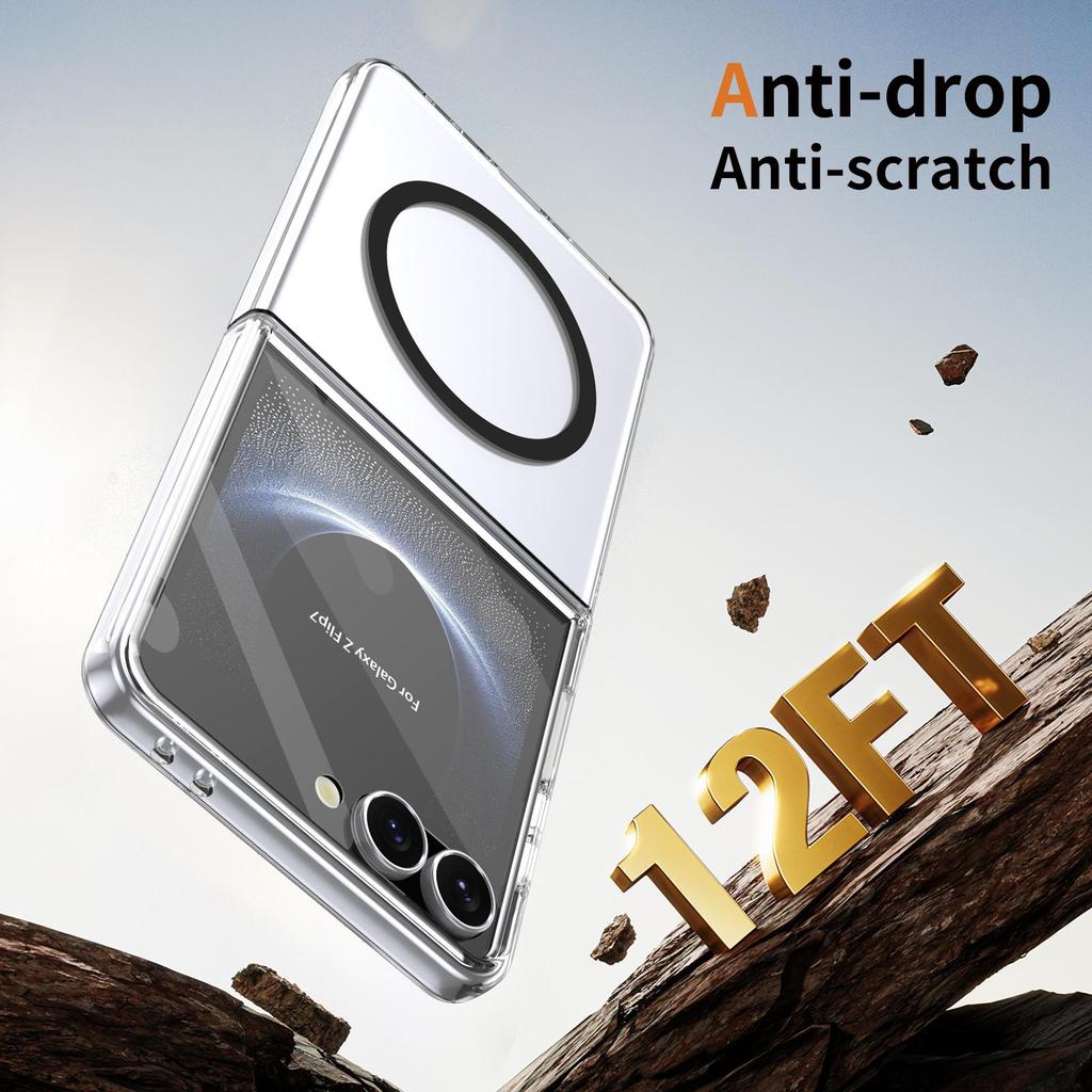 HD Transparent Magnetic Case For Samsung Galaxy Z Flip 8 7 6 5 4 Crystal Clear Cover With Clear Tempered Glass Screen Protector