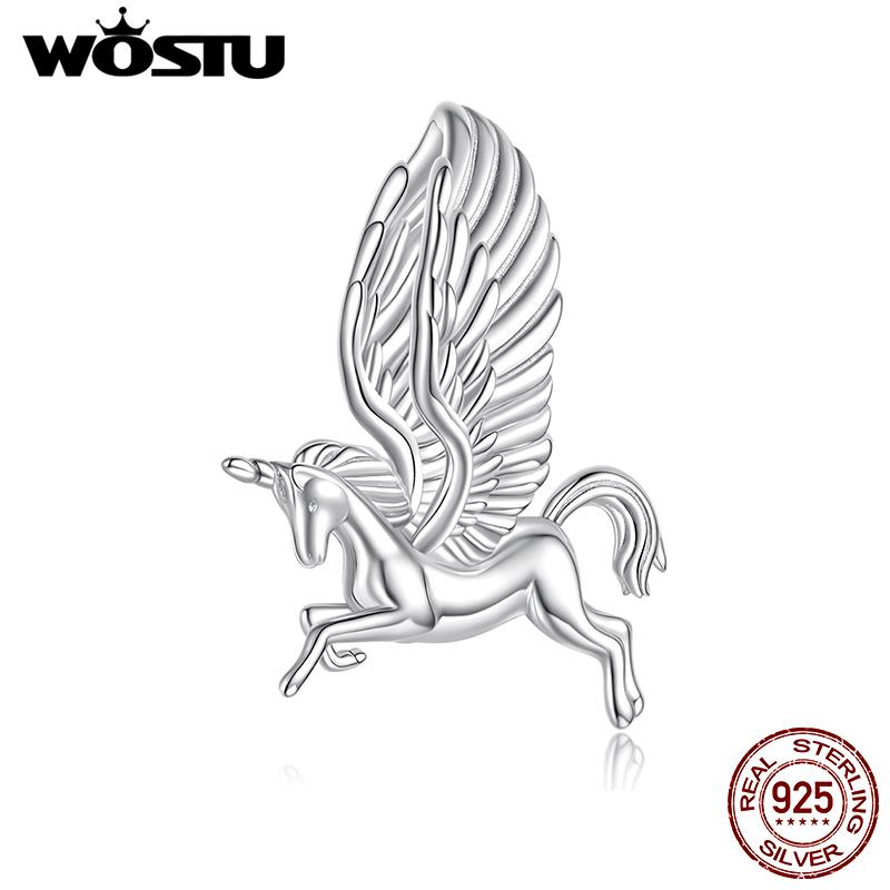 WOSTU 925 Sterling Silver Myth Unicorn Wing Charm Beads For Women Girl Birthday Gift Pet Animal Beads Fit Original Bracelet