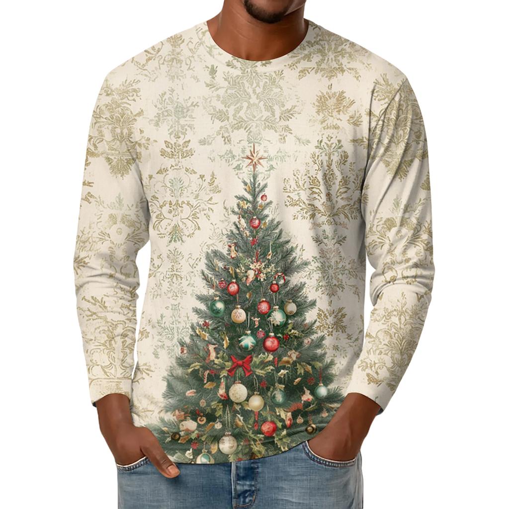 Men's Fashion Printed Round Neck Long Sleeve Bottoming Shirt Top