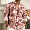 Trendy Long-sleeve Shirt with Classic Greek Key Pattern, Stylish and Versatile for Daily Wear.