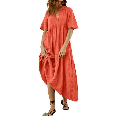 Womens Summer Dress Short Sleeve V Neck Ruffle Casual Loose Long Dresses
