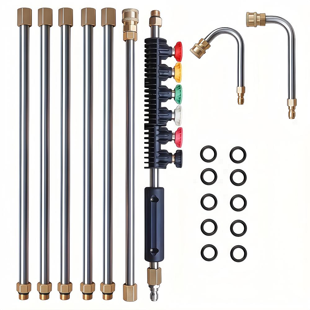 

1 Set Stainless Steel Pressure Washer Wand - 1/4 Quick Connect, 6 Nozzles, 4000 PSI, Leakproof O-Ring