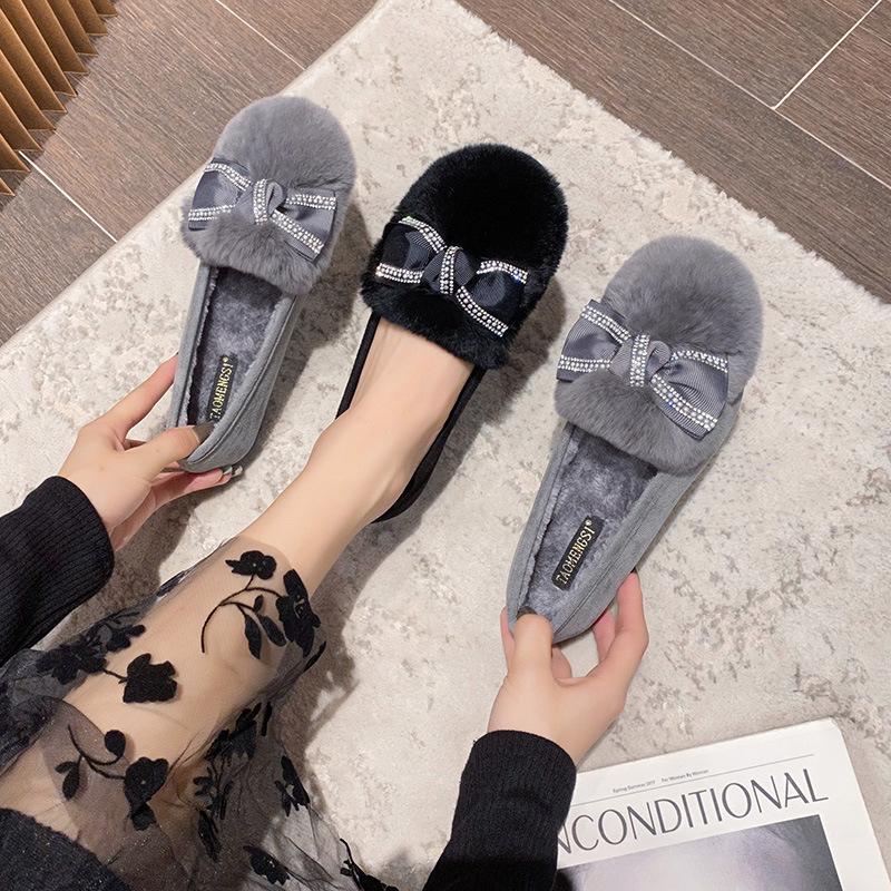 T5 Mao Mao Shoes Women's Winter Round Head Thick-soled Warm Cotton Shoes Large Size One Pedal Doudou Single Shoes