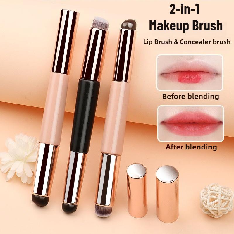 2 in 1 Silicone Lip Brush Concealer Brush Wooden Handle Portable Lipstick Lip Balm Applicator with Cap Makeup Brush Beauty Tools