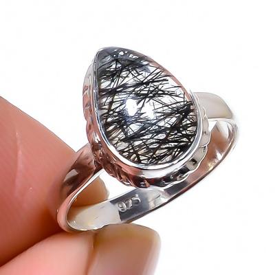 Natural Black Rutile Gemstone Handmade 925 Sterling Silver Jewelry Ring S.6 O5z14