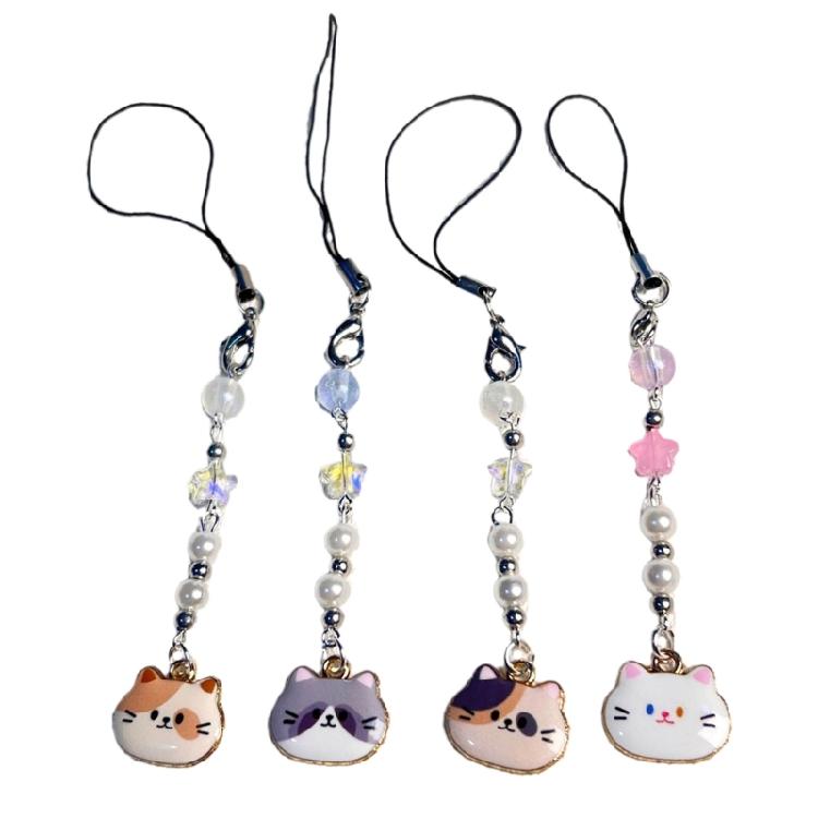 Lovely Cat Phone Charm Pendant Creative Creative Animal Keychain Phone Accessory Trendy Beaded Charm for Stylish Women