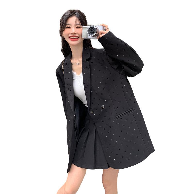 Schwarzer Blazer Damen Frühling und Herbst Neu Locker Lässiger Anzug