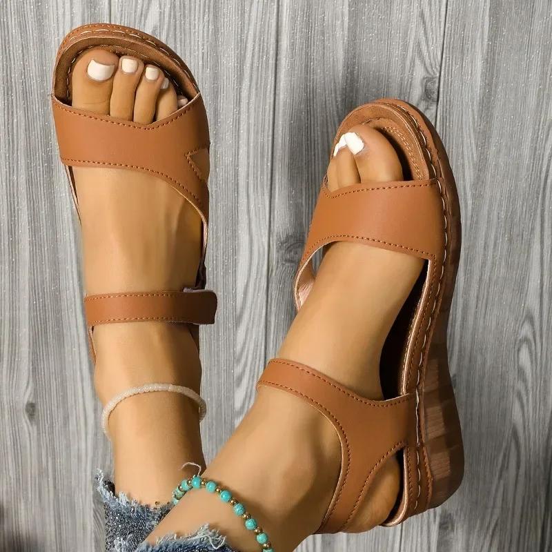 Ladies Shoes Summer High Quality Open Toe Women's Sandals Outdoor Round Toe Print Plus Size Casual Women Platform Wedge Sandals