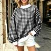 Women's Casual Long Sleeve Plaid Pullover Top for Everyday Wear