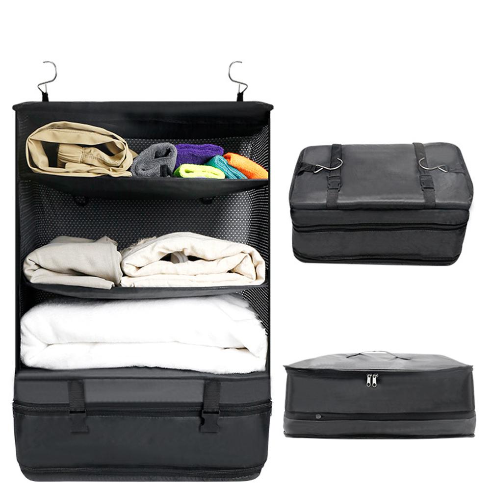 3 Tiers Portable Hanging Travel Shelves Bag Large Capacity Packing Cube Organizer 4 Compartments Hanging Carry-on Organizer