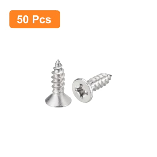 uxcell #6x12mm Flat Head Phillips Self-Tapping Wood Screws, 304 Stainless Steel, Countersunk Head, for Woodworking, 50 Pieces