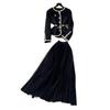Autumn Women's High-End French Style Suit: Round Neck Blazer & Mesh Pleated Skirt