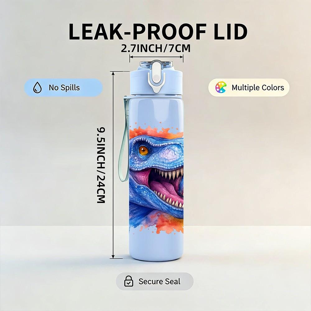 1PC Roaring Blue Dinosaur Head 750ml Color Plastic Sports Water Bottle Leakproof Flip Straw Lid Suitable for Sports Office Home Use