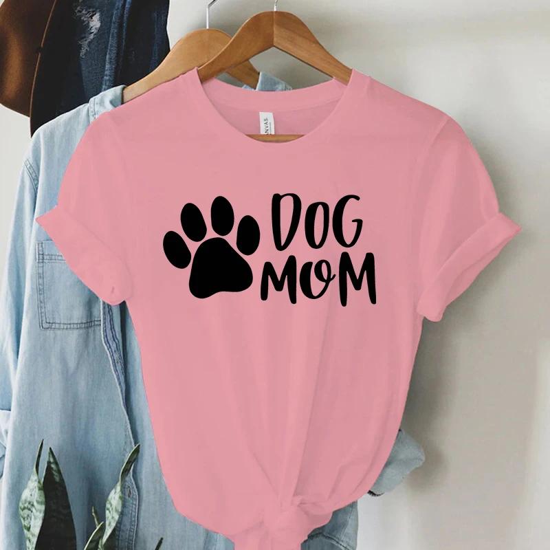 Dam T-shirt Hundtassar Mamma Tryck T-shirt Dam Kortärmad O-Hals T-shirt Damer Ledig Skjorta Kläder Toppar Hundtassar Mamma Tee