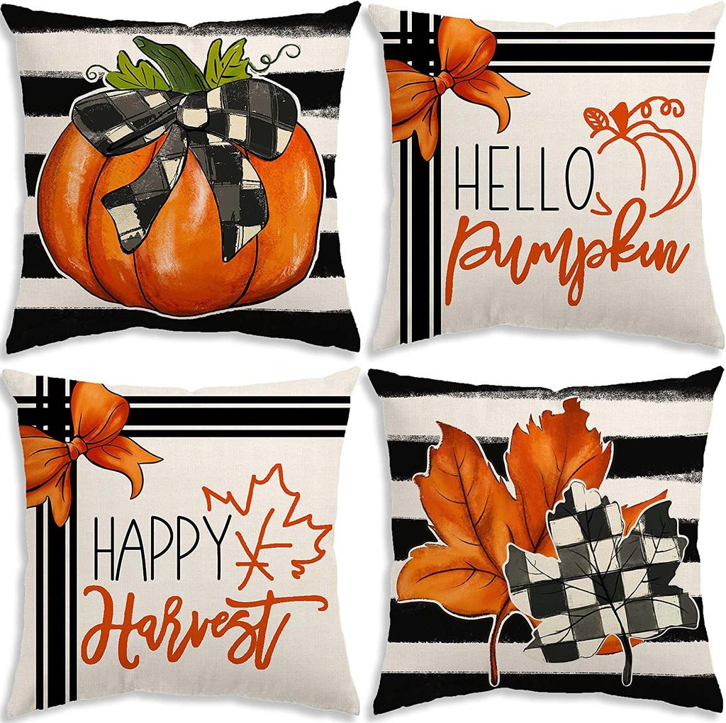 Autumn Harvest Pumpkin Letter Pillow Thanksgiving Flax Pillow Case Home Sofa Pillow Case
