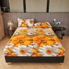3pcs Golden Sunflower + Butterfly Print Fitted Sheet Set Perfect Fit for Bedroom or Guest Room Use, Bedspread Cover, Mattress Protector, Bedding Set