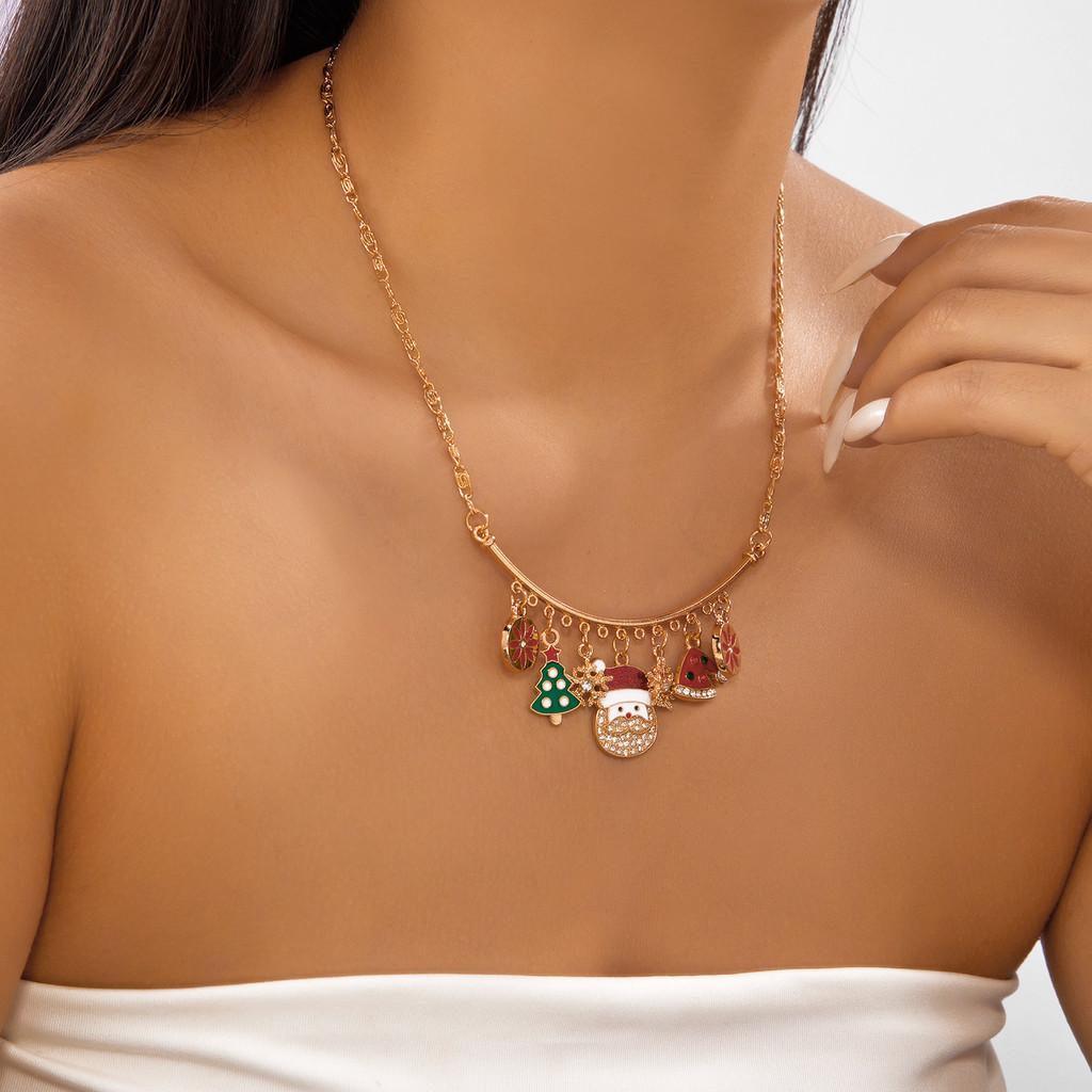 Christmas Charm Necklace With Snowflake Santa Pendant In Alloy For Seasonal Gift
