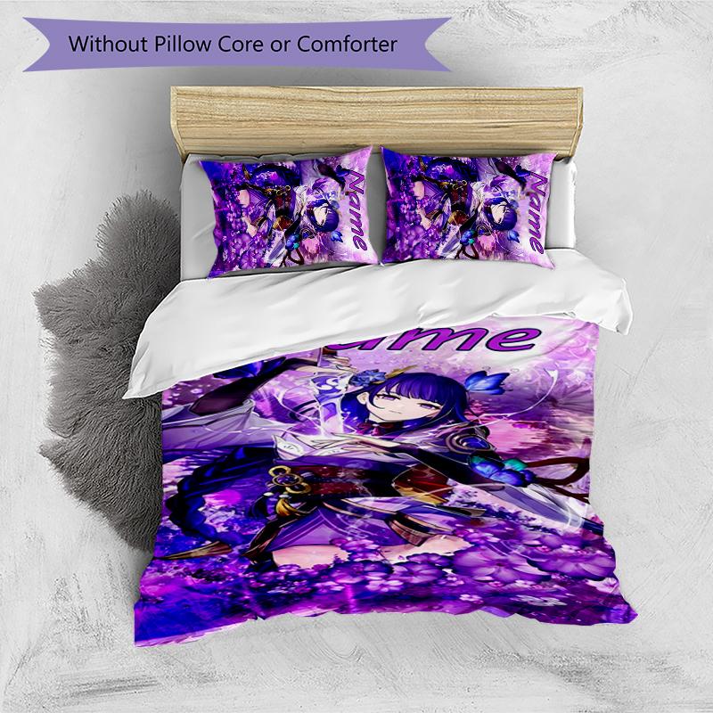 3pcs Custom Name Genshin Impact Balzebub Bedding Set Duvet Cover Closure Includes 1 Duvet Cover & 2 Pillowcases for All Seasons Bedroom Decor
