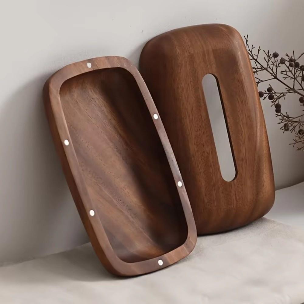 1Pcs Durable Nut-brown Tissue Box Cover Solid Wood Large Capacity Tissue Box Holder Elegant Simple Tissue Storage Box for Hotel