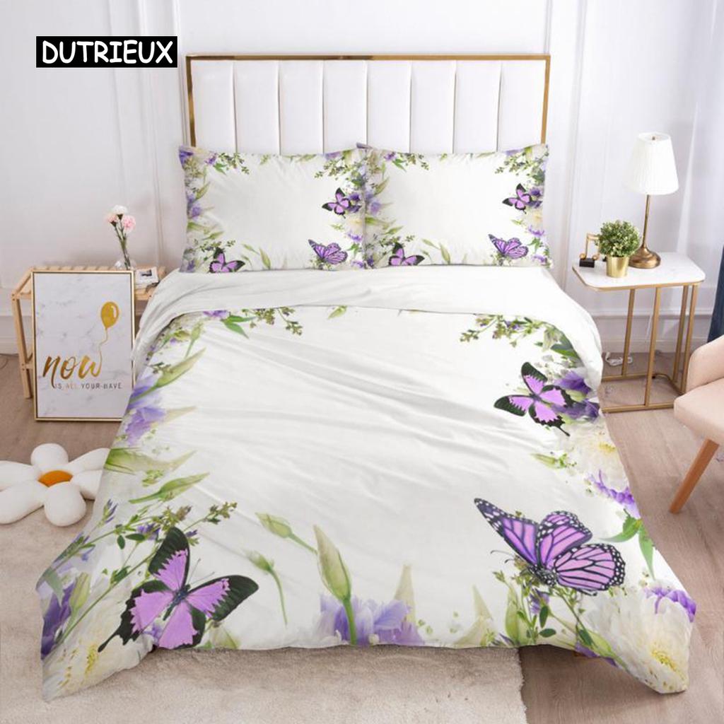 Schmetterlings-Bettbezug-Set, rosa Schmetterlinge, Rosen-Druck, Bettbezug-Set für Mädchen, Teenager, Frauen, Frühlings-Themen-Bettbezug