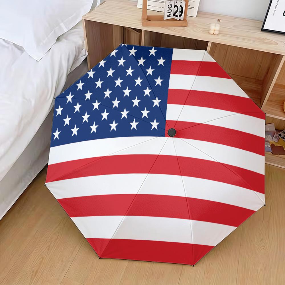 United States National Flag Stars and Stripes Print Auto Folding Umbrella Waterproof Windproof Compact Travel Umbrella