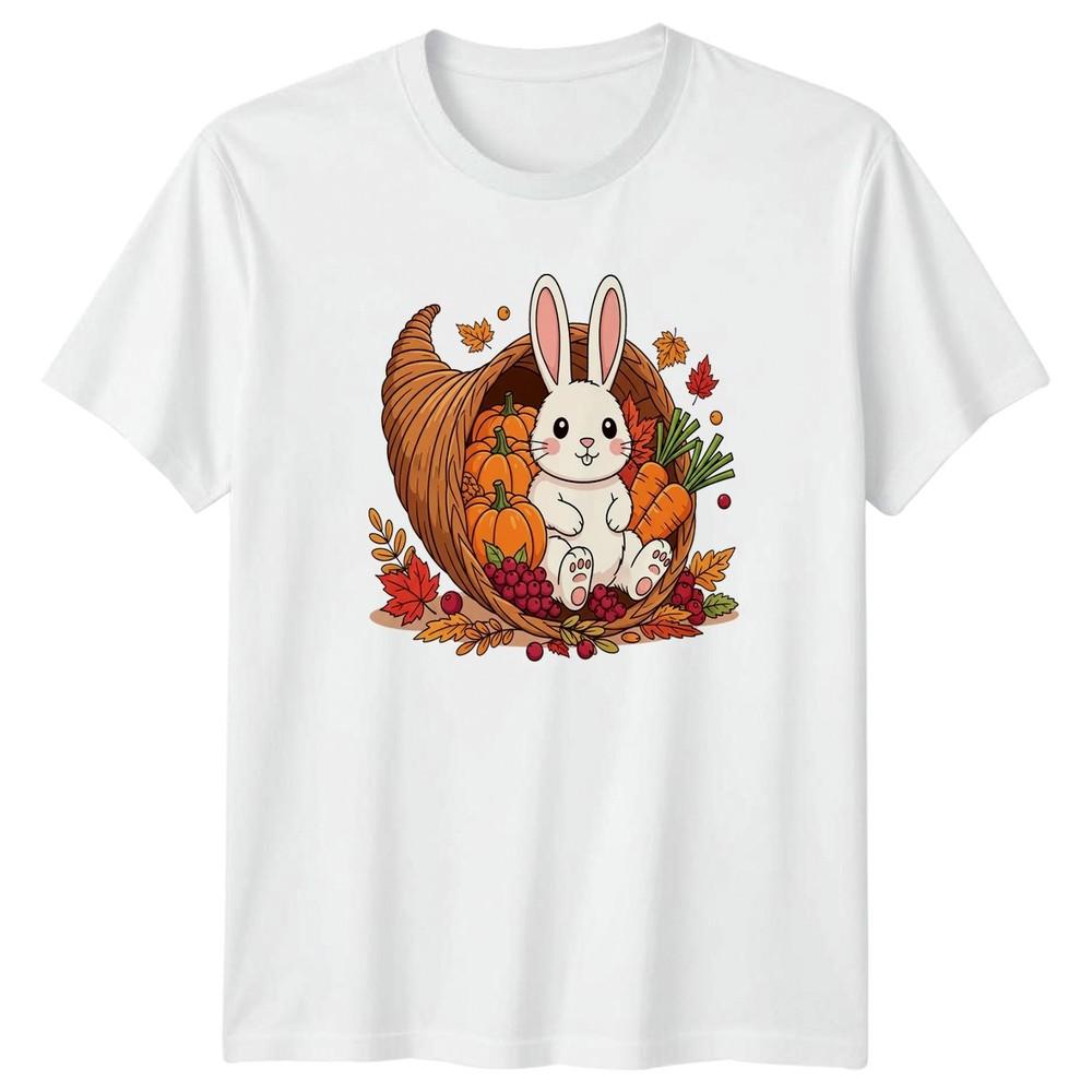 Cute Bunny In Cornucopia Happy TShirt Thanksgiving Harvest Thanksgiving Gift S