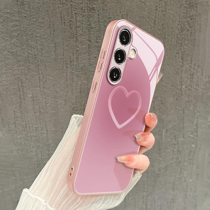 Pink plain circle heart-shaped pattern glass phone case for Samsung Galaxy S26 S25 S24 S23 S22 S20 fe/plus/ultra anti drop
