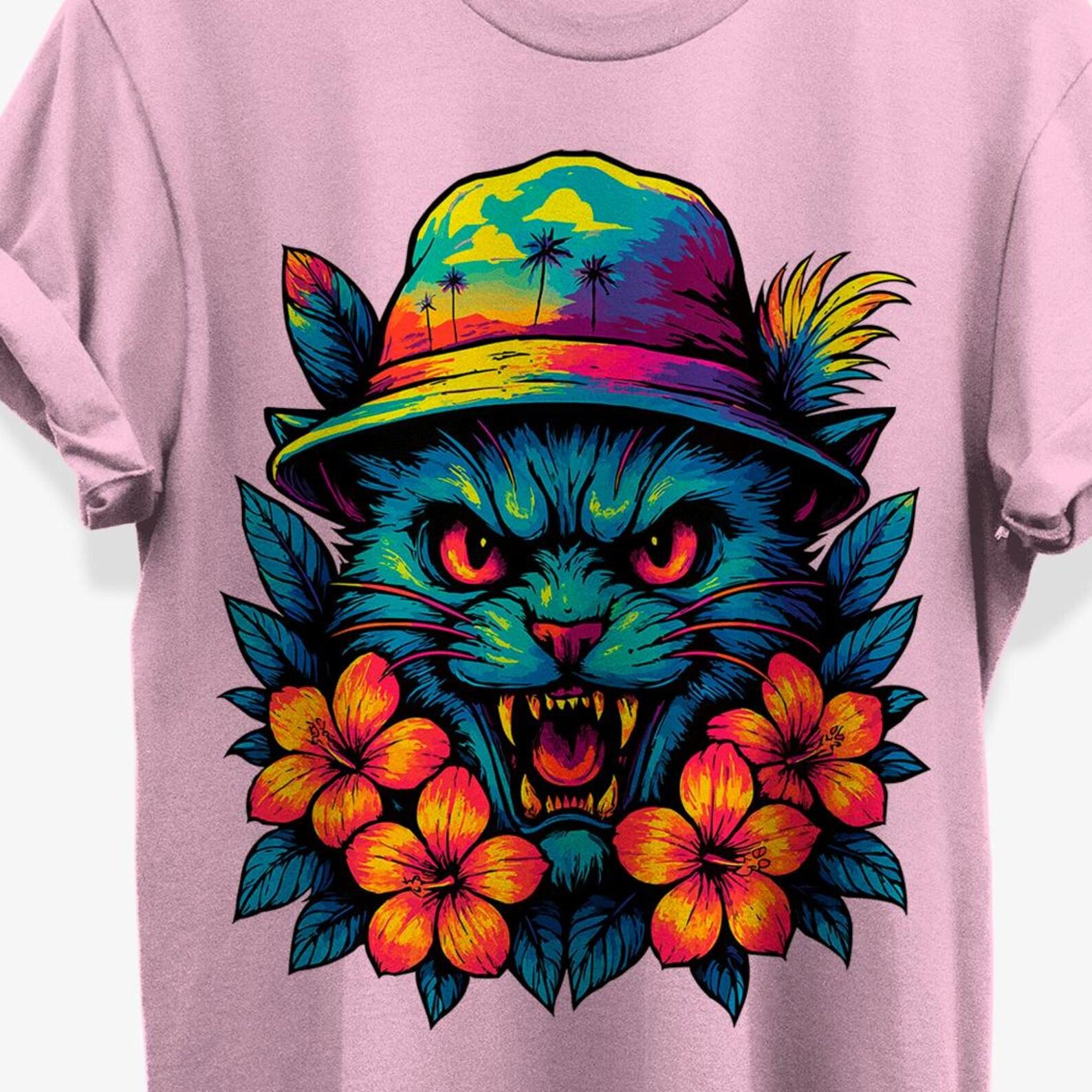 Creepy Floral Roaring Cat T-Shirt for Summerween Graphic Tees Fans | Unisex Cotton Shirt S