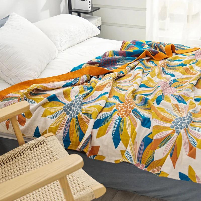 Nordic Flowers Throw Blankets For Beds Cotton Gauze Sofa Cover Summer Cool Quilt Leisure Blanket Soft Double bed spread Sheet