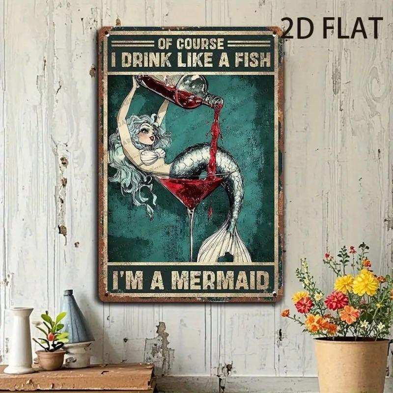 Funny Mermaid Metal Sign Vintage Home Bar Decor Gift