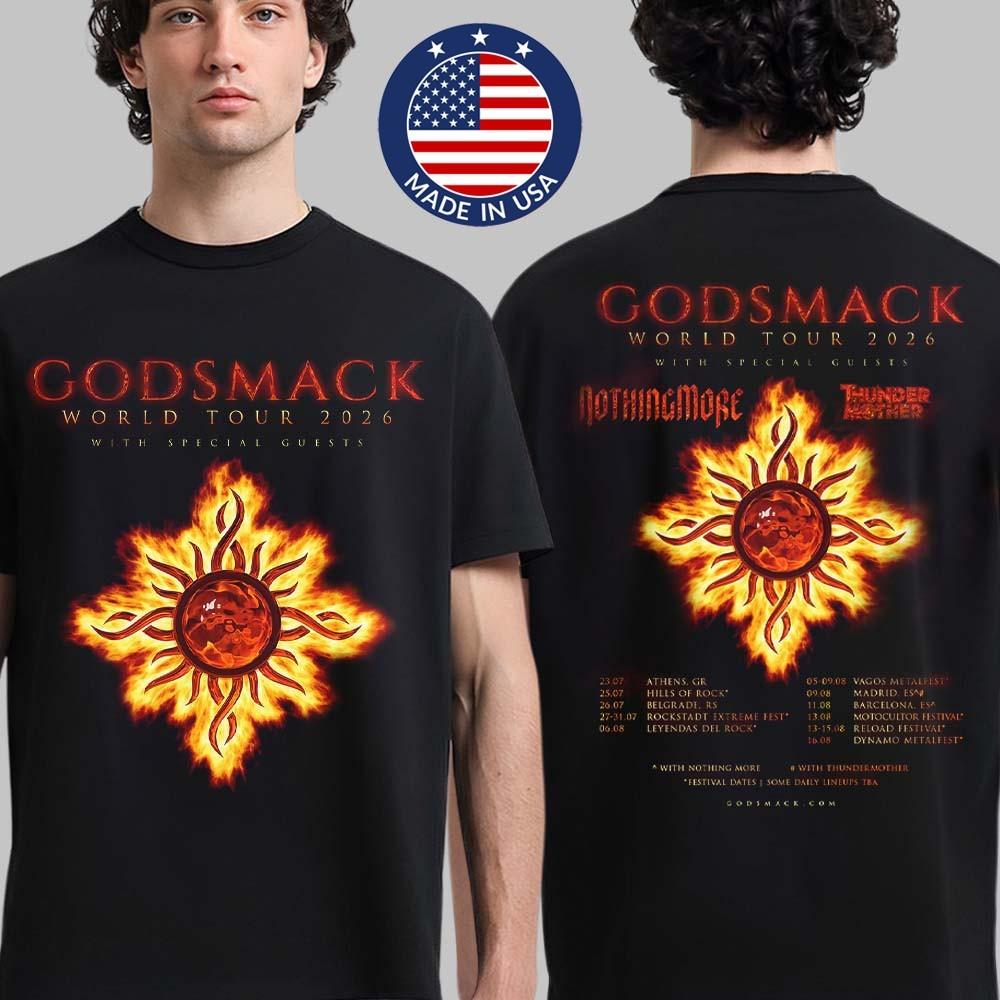 Godsmack World Tour 2026 Europe Tour Dates Two Sided TShirt Rock Band Tee Unisex T-Shirt L
