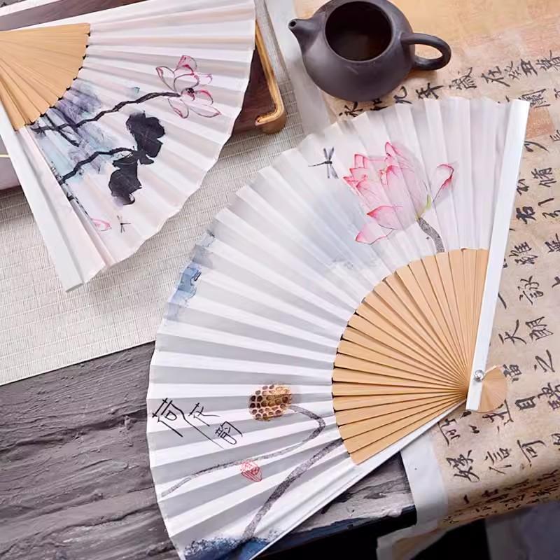 Chiński Szyk Starodawny Składany Wachlarz do Tańca dla Mężczyzn i Kobiet, Przenośny, Klasyczny, Taniec, 7", Lato