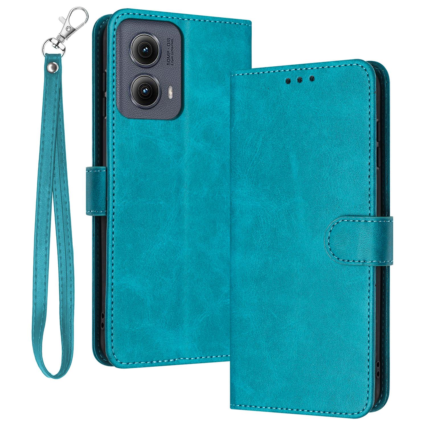 

For Motorola Edge (2024) 5G Case PU Leather Flip Protective Cover with Wrist Strap Green