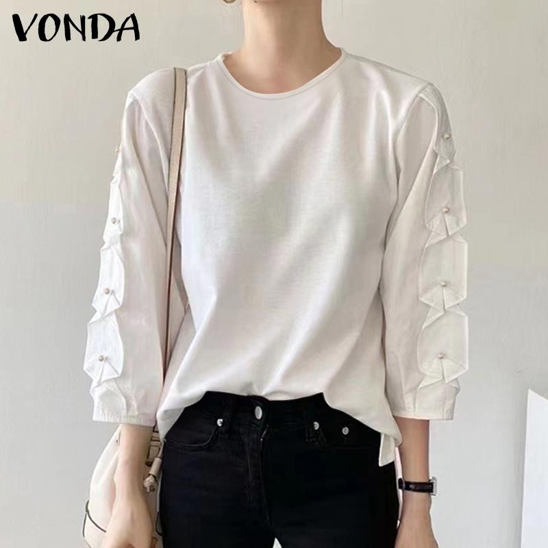 

VONDA Весенние женские однотонные топы с длинными рукавами