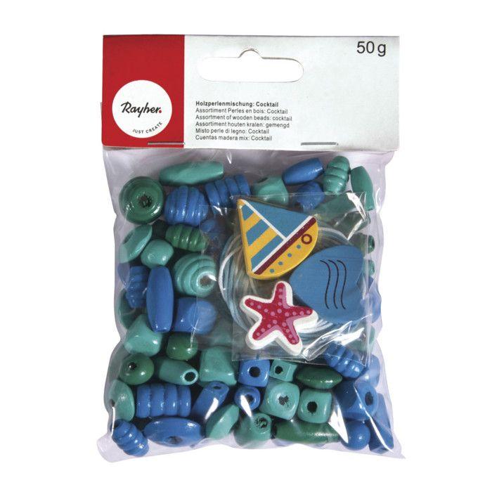 Sortiment Holzperlen: Cocktail, 50 g, dunkelblau