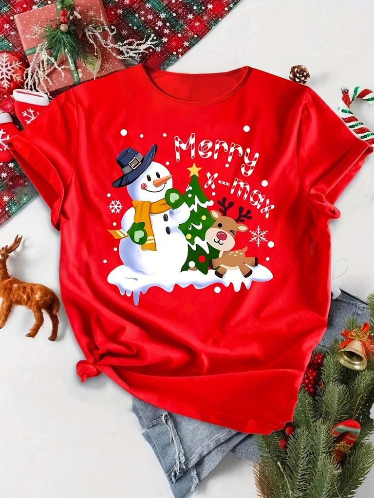 Womens Festive Christmas SnowUnisex Print TShirt Womens Harajuku Sleeve Casual Clothing Street Tops Tees Aesthetic Clothes