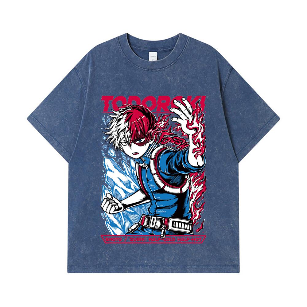

275 GSM Washed T-shirts 100% Cotton My Hero Academia V10 Shoto Print Unisex Heavy Cotton T Shirt 2XL