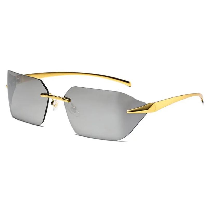 Fashion Rimless Sunglasses for Men Women Luxury Brand Curved Lens Summer Travel Rectangle Frameless Shades