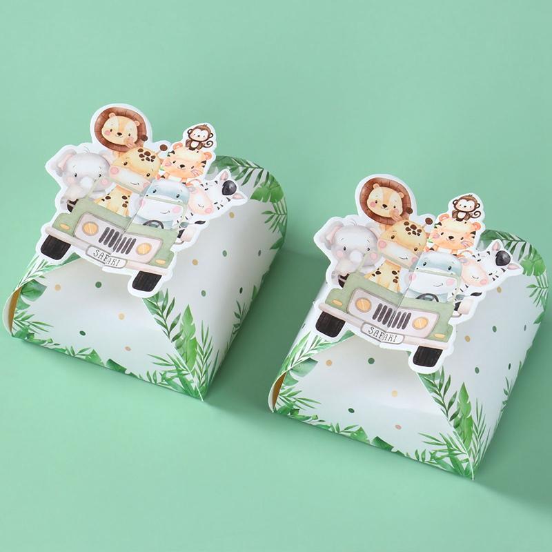 12pcs Paper Jungle Animals Candy Box Wedding Party Safari Birthday Party Decoration Baby Shower Gift Box Chocolate Cookie Bag