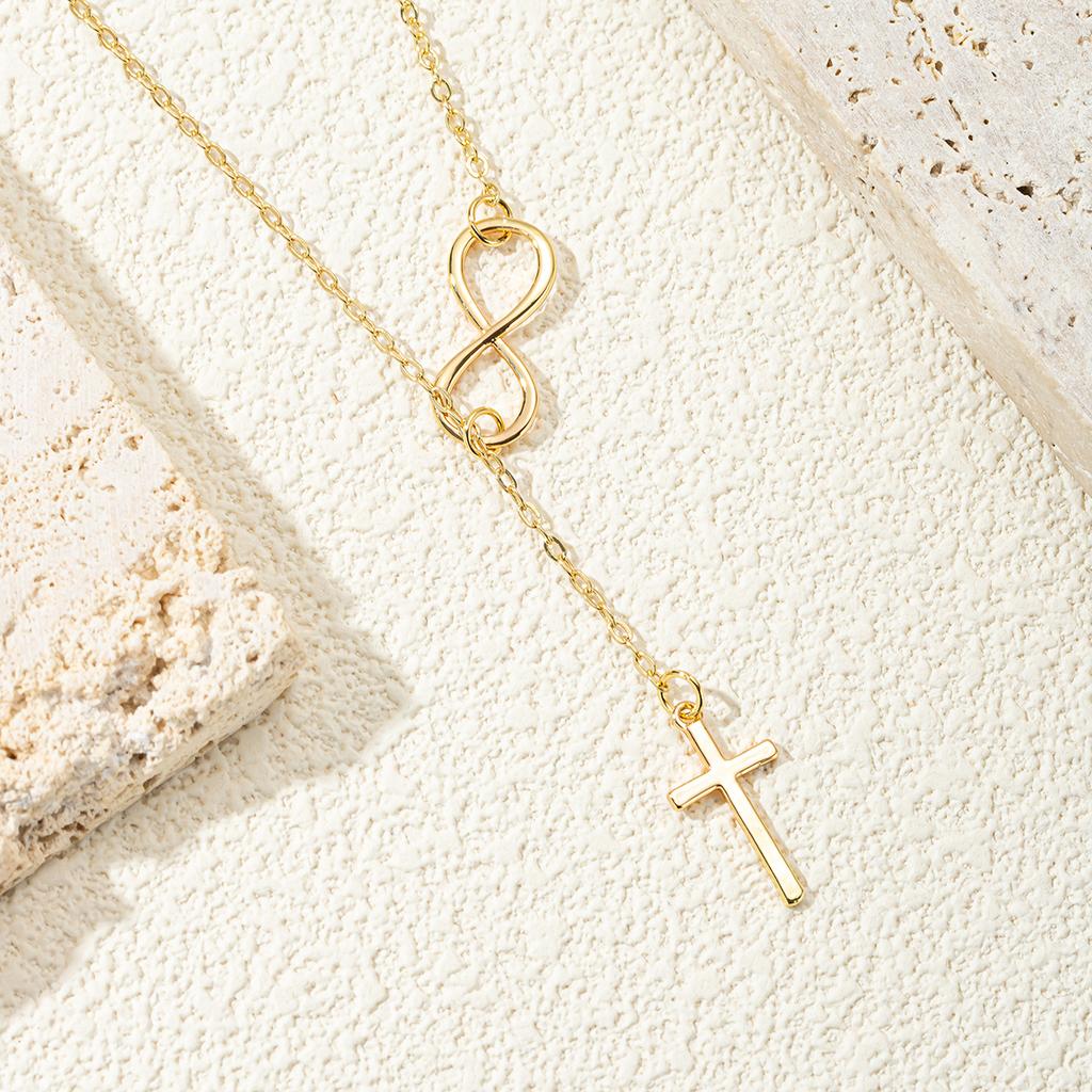 Minimalist Infinity Cross Lariat Necklace Gold Silver Plated Dainty Religious Jewelry for Women Daily Wear