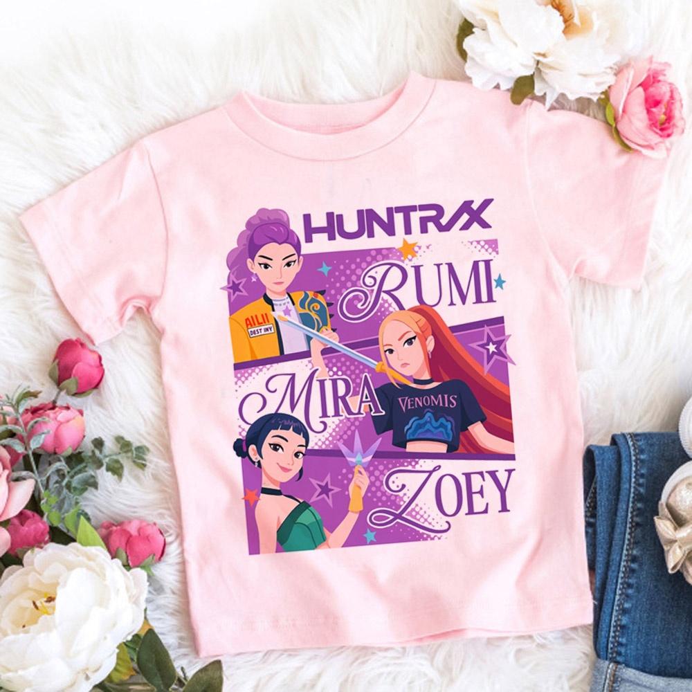 2025 New Hot KPop Demon Hunters Child Short Sleeve T-shirt Anime Character Print Tees Boys Girls Casual Tops Birthday Gift