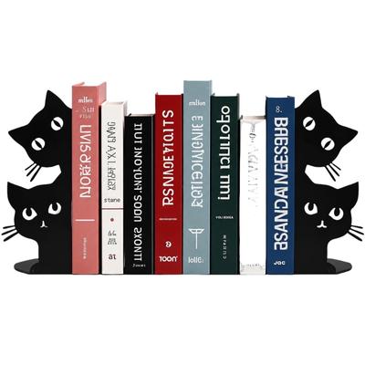 Cats Bookends with Playful Peeking Designs, Black Iron Book Supports with T-Shaped Structure and Nonslip Pad for Shelves and Desks