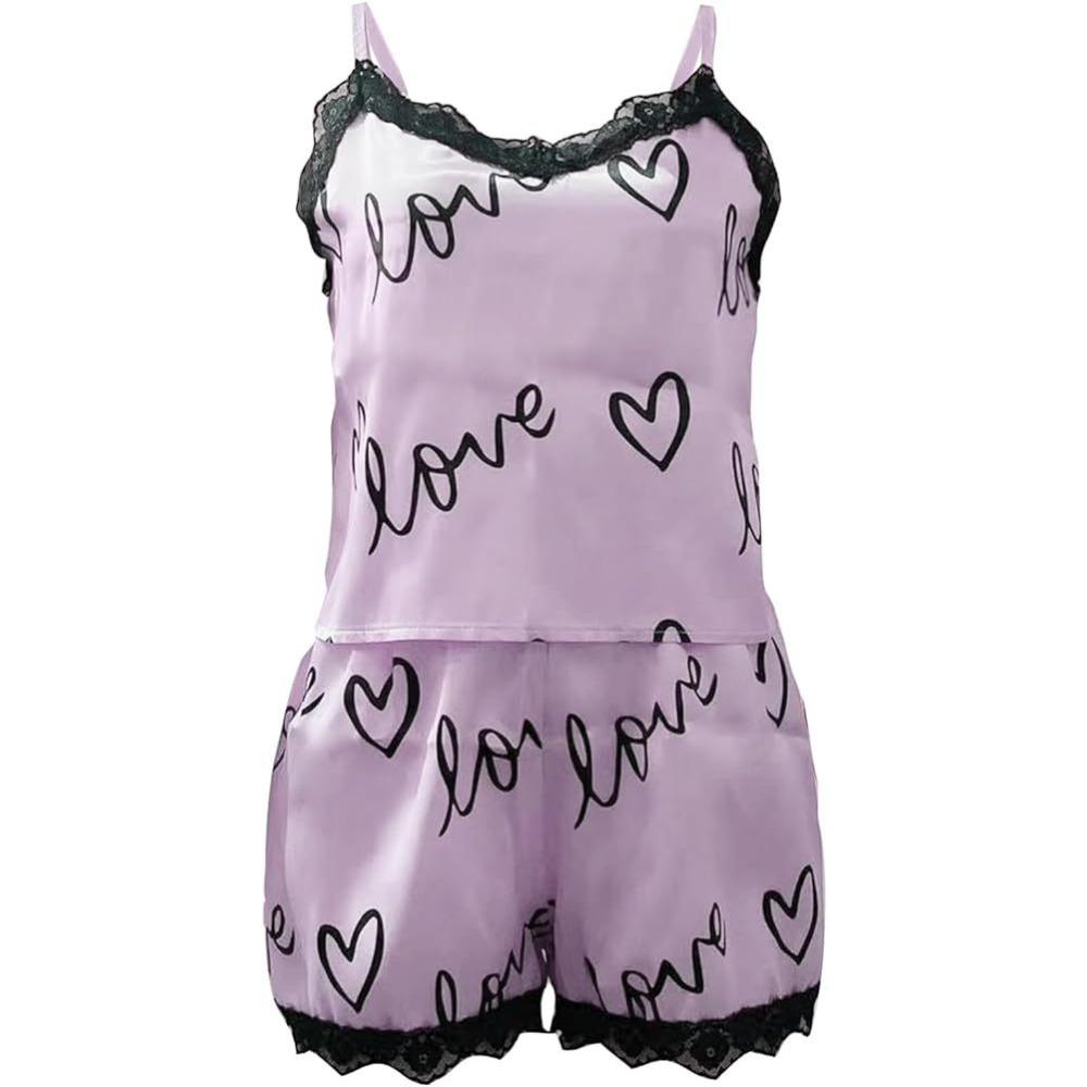 

GMXIA Женская Сексуальная Пижама Большого Размера Атласный Комплект из Двух Предметов Домашняя Одежда Пижамные Комплекты XXXL темно-фиолетовый