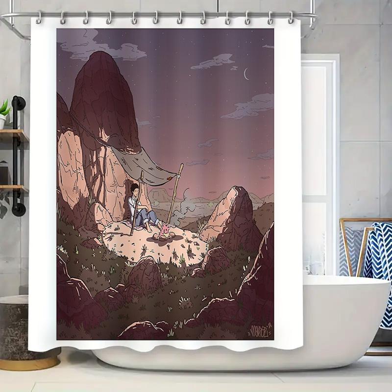 

Nature Landscape Shower Curtain Forest Waterfall Mountain View Scenic Backdrop For Bathroom Decor W60H190(CM)-1 Pcs