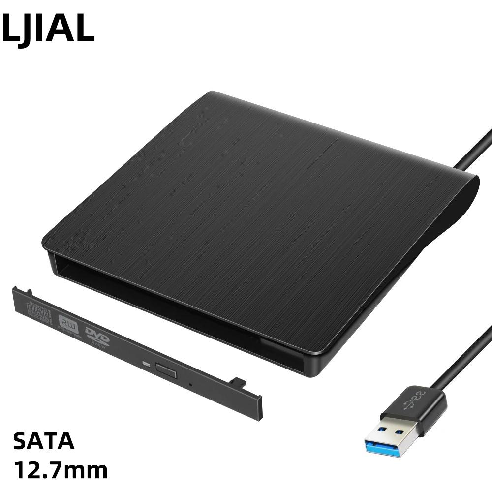 

LJIAL 12,7 мм USB 3.0 DVD-привод Внешний корпус для оптических приводов SATA к USB Внешний корпус для ноутбука без привода чёрный