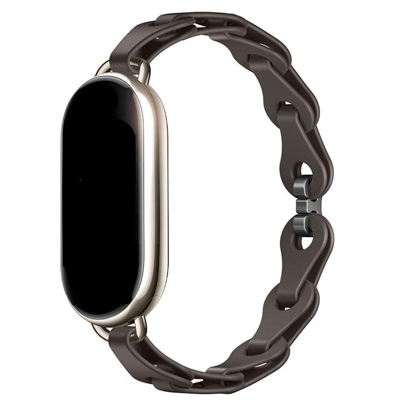 Rubber Strap for Xiaomi Mi Band 8 Stainless Steel Buckle Bracelet for Miband 8 NFC Fashion Lady Style Replacement Silicone Band